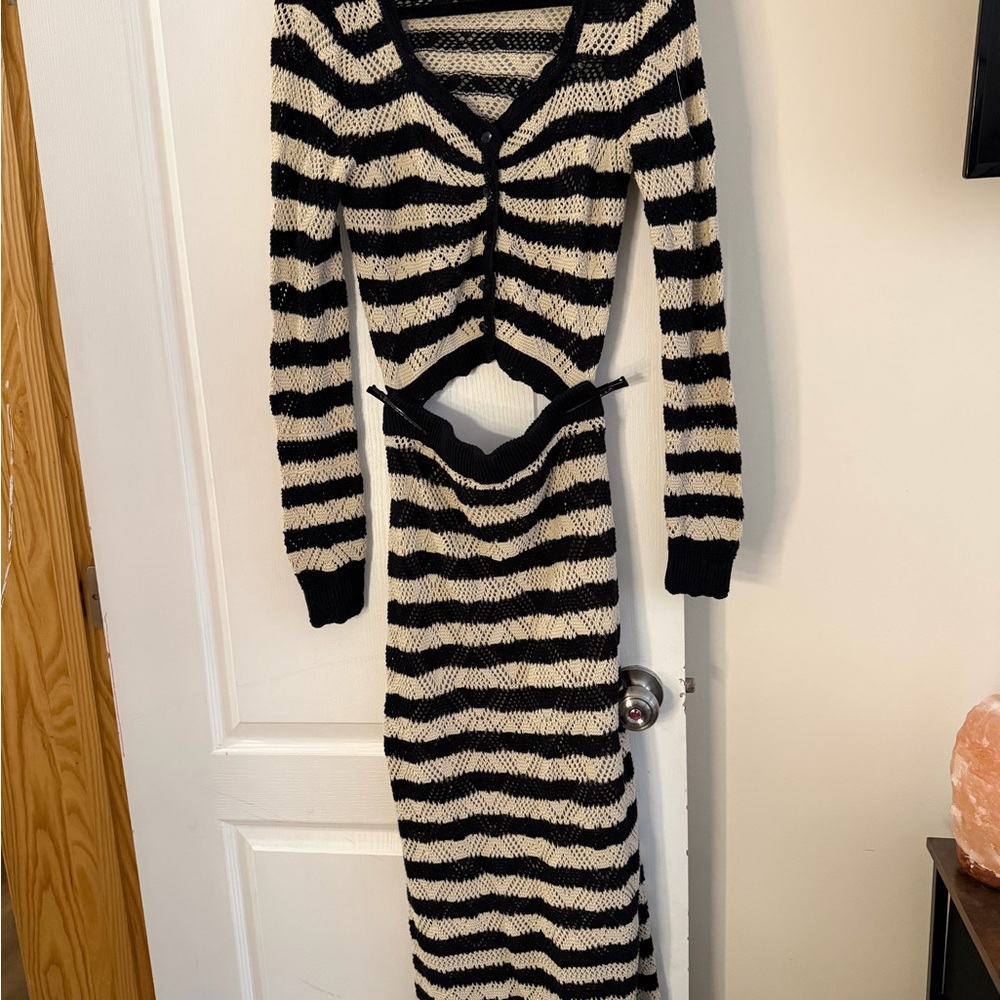 Striped Black and White Knit Dress Set